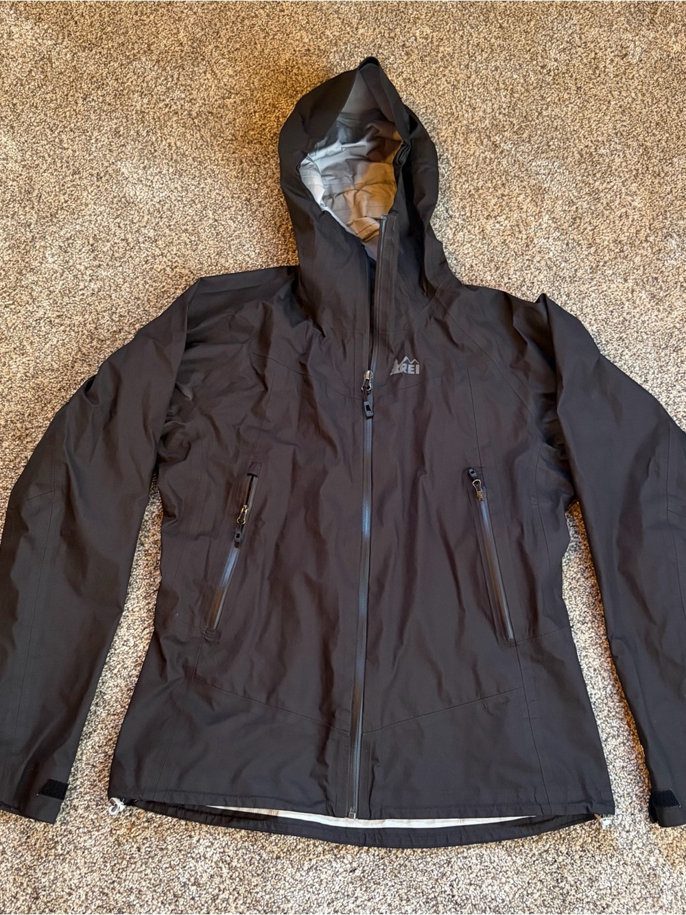 REI Black Hooded Rain Shell Jacket